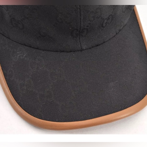 GUCCI Web Sherry Line Baseball Cap GG Canvas Leather Size L black/beige - Picture 6 of 16